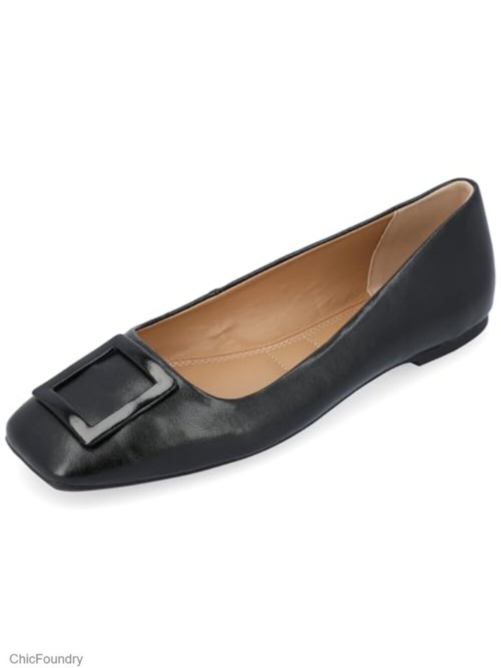 Women's Vegan Leather Square Toe Slip-On Comfort Flats